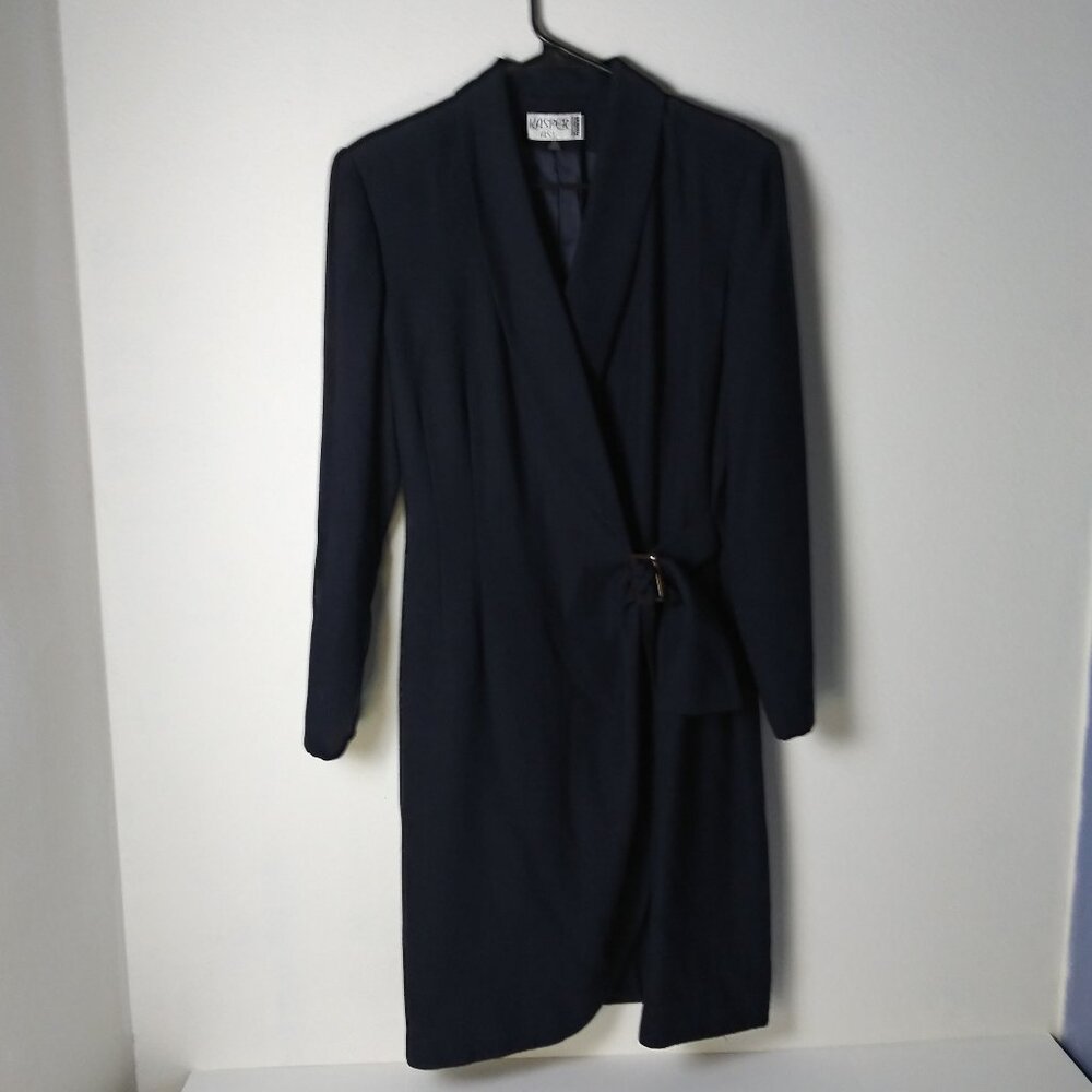 Kasper ASL Vintage Wrap Suit Jacket Dress Tortoise Buckle Shawl Collar Career 12